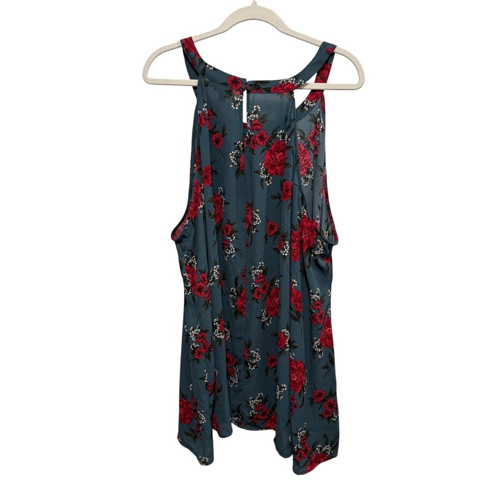 Torrid Womens Plus SZ 5 Blue Red Floral Georgette Halter Neck Pleated Blouse Top